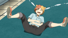 a cartoon character is laying on the floor with his mouth open