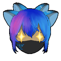 a drawing of a girl with blue hair and a black mask