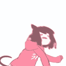 a drawing of a girl with a cat ear and a pink hoodie that says ' i hate ' on it