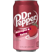 a can of dr pepper with estrogen and spiro written on it