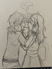 a black and white drawing of two girls kissing with a smoke coming out of their mouths