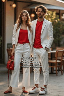 a man and a woman standing next to each other with the words weekend placuti written on the bottom