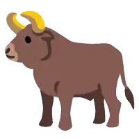 a cartoon drawing of a brown bull with yellow horns