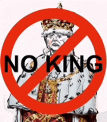 a no king sign with a statue of a king in the middle