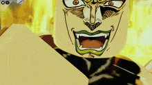 a close up of a cartoon face with a yellow background