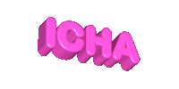 the word icha is written in pink letters