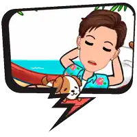 a cartoon of a man laying on a bed with a dog