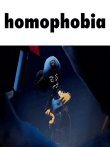 a cartoon character with the word homophobia on the top