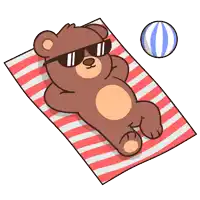 a teddy bear wearing sunglasses is laying on a towel