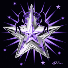 a purple star with two women sitting on it and the name j.s.san