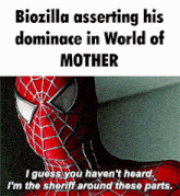 a picture of a spider man with the caption biozilla asserting his dominace in world of mother
