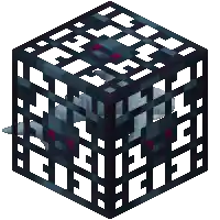 a pixel art of a minecraft block with a cage on it .