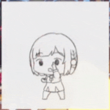 a black and white drawing of a girl covering her mouth