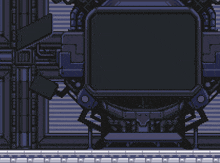 a pixel art drawing of a robot and a screen that says ' i ' on it