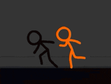 a stick figure with a glitch effect is standing next to an orange stick figure