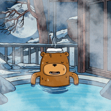 a cartoon drawing of a bear taking a bath