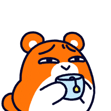 a cartoon of a bear holding a cup with a spoon in it