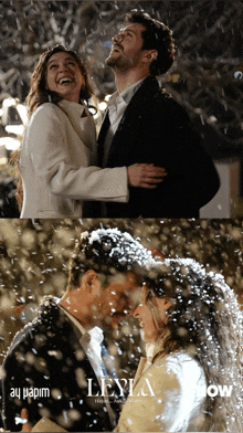 two pictures of a man and a woman with the word leyla on the bottom left
