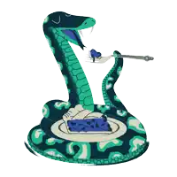 an illustration of a snake eating a piece of pie with a fork
