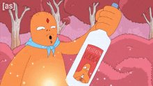 a cartoon character is holding up a bottle of pelleeken vodka