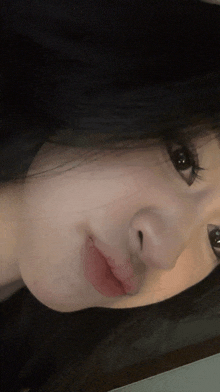 a close up of a woman 's face with a slight smile on her face
