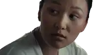 a close up of a person 's face with a white background