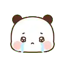 a cartoon panda is crying with tears running down its face .
