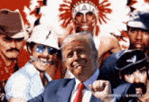 a man in a suit and tie stands in front of a group of men including donald trump