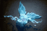 a blue butterfly with wings is floating in the air