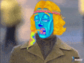 a cartoon of a man with a rainbow in his mouth is featured on rug radio