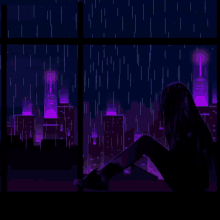 animated anime aesthetic purple purple aesthetic raining