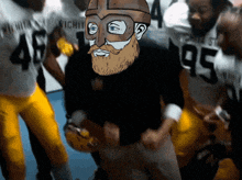 a cartoon of a man with a beard wearing a helmet and a number 95 jersey