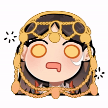 a cartoon drawing of a woman wearing a gold headpiece and necklace