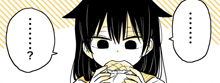 a black and white drawing of a girl eating a sandwich .