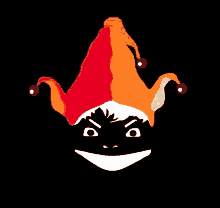 a drawing of a jester 's hat with an angry face