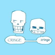 a drawing of two skeletons with a speech bubble that says cringe