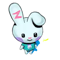 a drawing of a bunny with a pink z on its ear