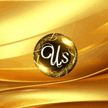a gold background with the word us in a black circle