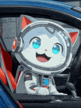 a cartoon cat wearing a space suit and headphones is sitting in a car