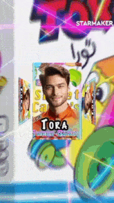 a picture of a man with the name tora on the bottom