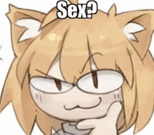 a drawing of a cat with a hand on its chin and the words sex written above it