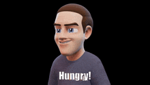 a cartoon man is wearing a shirt that says hungry on it