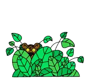 a cartoon turtle is hiding behind a bunch of leaves