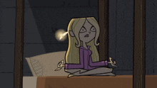 a cartoon of a girl sitting in a lotus position