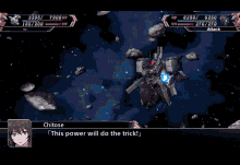 a screenshot of a video game with chitose saying " this power will do the trick ! "