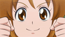 a close up of a cartoon character 's face with a smile on her face