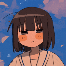 a drawing of a girl with short hair and a sad face
