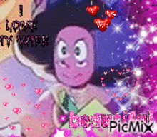 a picture of a cartoon character with the words " i love my wife " on it