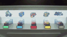 a display of toy cars with one that says ' samurai ' on it