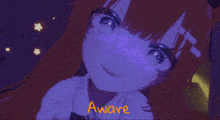 a pixel art of a girl with the words " aware " above her
